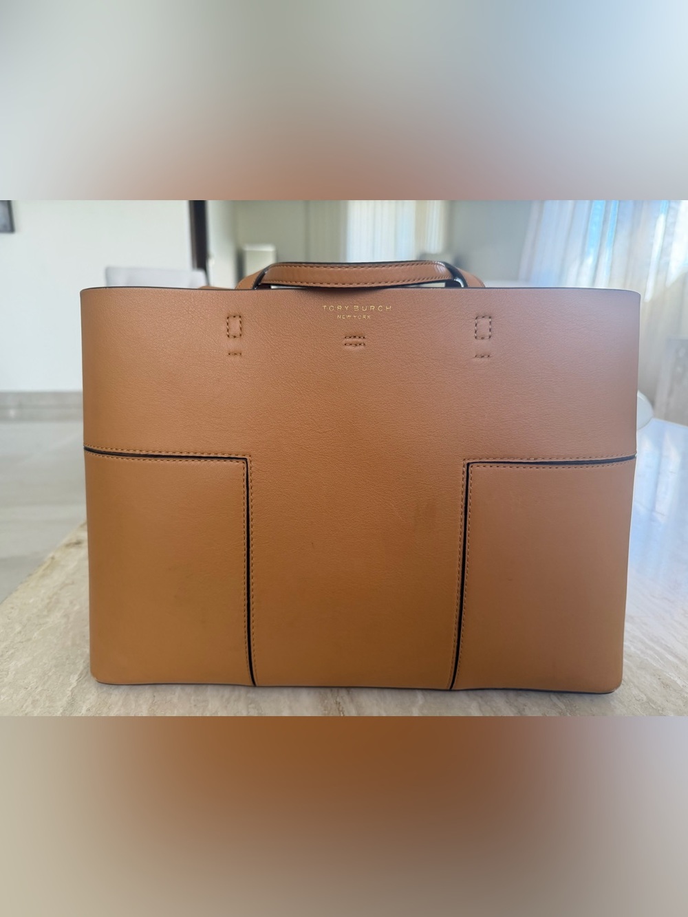 Tory Burch Cognac Leather Structured Briefcase